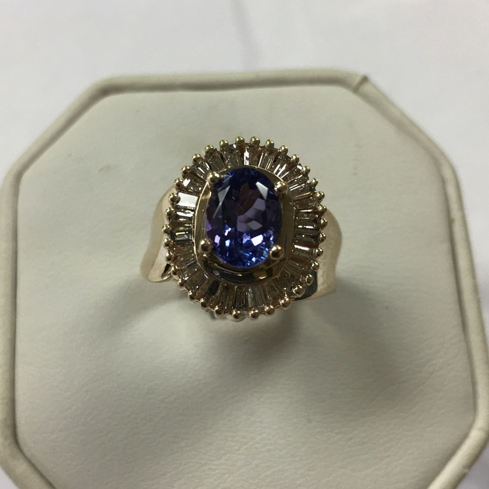 14K yellow gold diamonds tanzanite ring - Picture 1 of 8